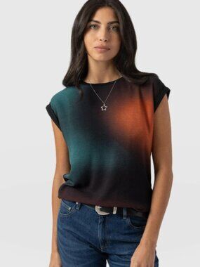 SAINT + SOFIA Turn Up Contrast Tee in Orange Coral Relaxed Fit Women's US 2 NWT